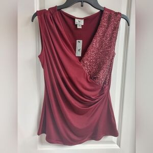NWT Worthington Burgundy Sequin Pleated Blouse